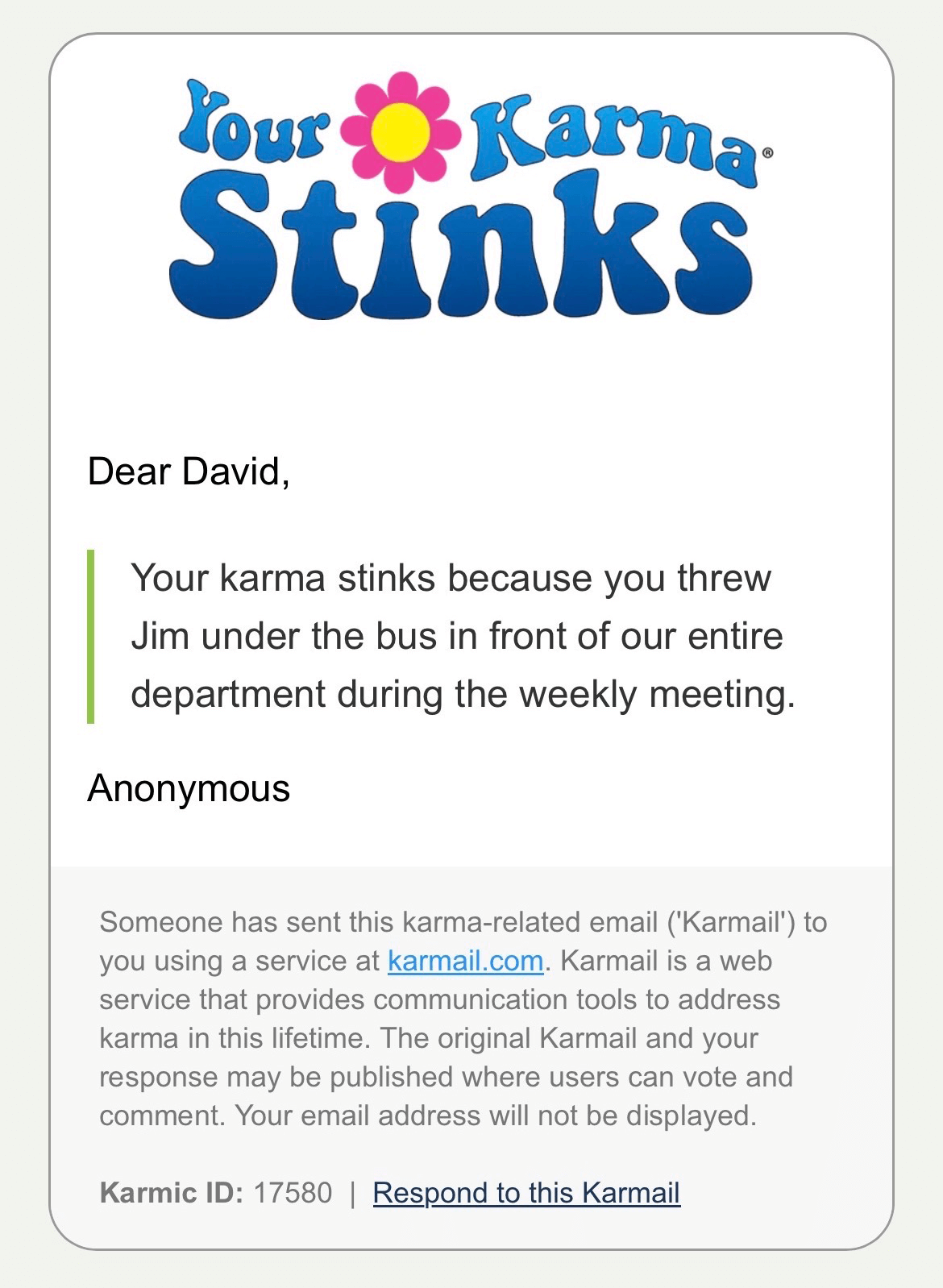 Email notification received by Karmail recipient