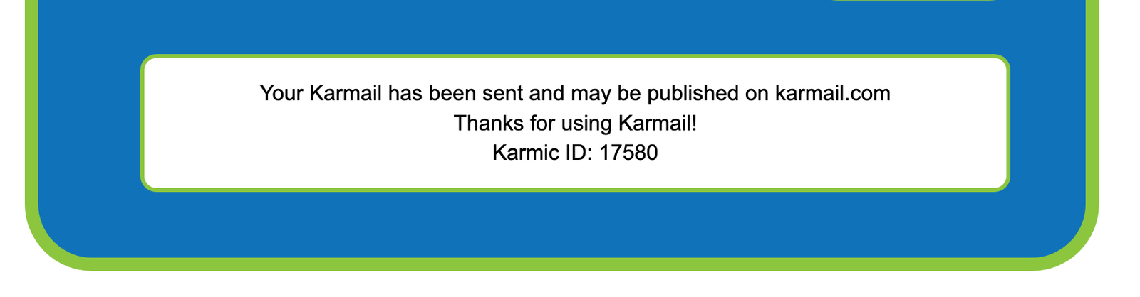 Karmail sent confirmation showing Karmic ID